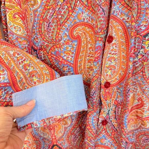 Vtg Le Jean de Marithe + Francois Girbaud Orange Paisley Button Up Shirt Size XL - Picture 5 of 9